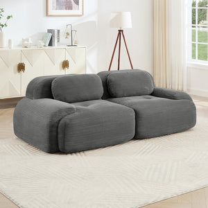 English Elm 82'' Curved Modular Sofa Corduroy Upholstered Two Seat Living Room Lounge Grey W714P323646