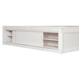 English Elm Queen Platform Bed with Four Storage Drawers Footboard Cubby Modern Low Profile Frame White LP000138AAK