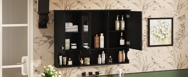 English Elm 3-in-1 Wall Mounted Bathroom Medicine Cabinet with Soft Close Mirror and Towel Bar Black N710P358620B