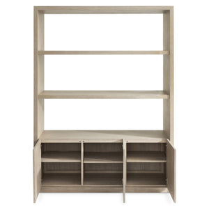 Bernhardt Asana Wire-brushed Oak Etagere with Open Shelves and Concealed Storage