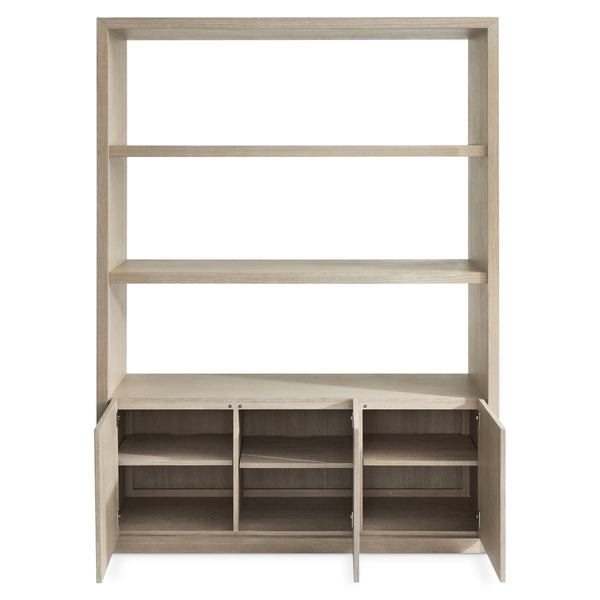 Bernhardt Asana Wire-brushed Oak Etagere with Open Shelves and Concealed Storage