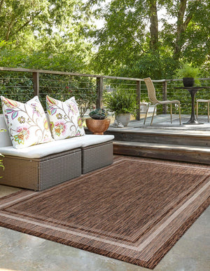 Unique Loom Rust Outdoor Border Rug 4' X 6' - Bold And Warm Accent For Patios, Decks, And Outdoor Spaces Brown  3128933-unique-loom