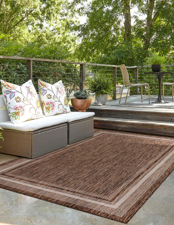 Unique Loom Rust Outdoor Border Rug 4' X 6' - Bold And Warm Accent For Patios, Decks, And Outdoor Spaces Brown  3128933-unique-loom