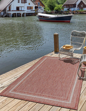 Unique Loom Rust Outdoor Border Rug 4' X 6' - Bold And Warm Accent For Patios, Decks, And Outdoor Spaces Red  3128957-unique-loom