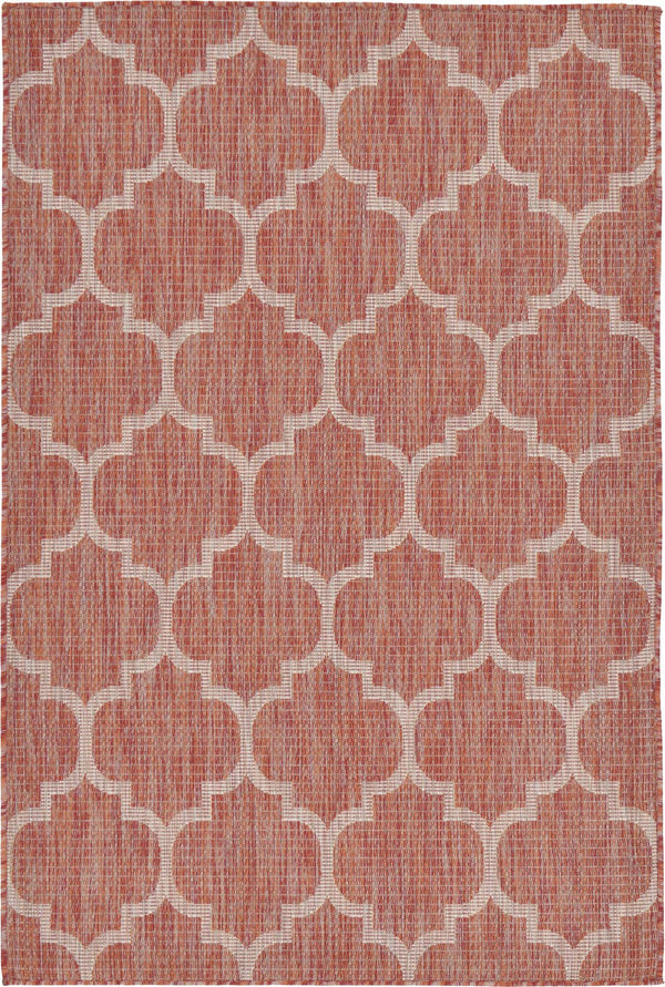 Unique Loom Black Outdoor Trellis Rug - Elegant 4' 1" X 6' 1" Design For Stylish Patios And Decks Red  3128963-unique-loom