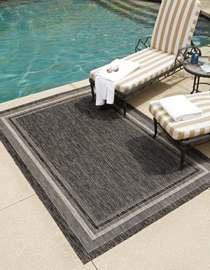 Unique Loom Rust Outdoor Border Rug 4' X 6' - Bold And Warm Accent For Patios, Decks, And Outdoor Spaces Black  3128975-unique-loom