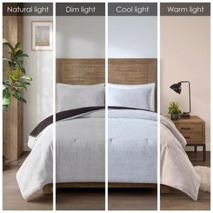 JLA Home Madison Park - Faux Plush Faux Fur to Mink Comforter Set — Reversible Luxe Faux Mink Reverse, Hypoallergenic OEKO-TEX Certified MP10-8110