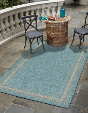 Unique Loom Aquamarine Outdoor Border Rug - Vibrant Weather-resistant Accent For Patios And Indoor Spaces Aquamarine  3129017-unique-loom