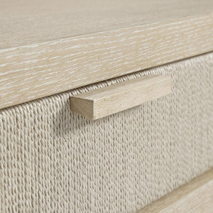 Bernhardt Asana Wire-brushed Oak Console Table with Woven Cord Drawers and Open Shelves