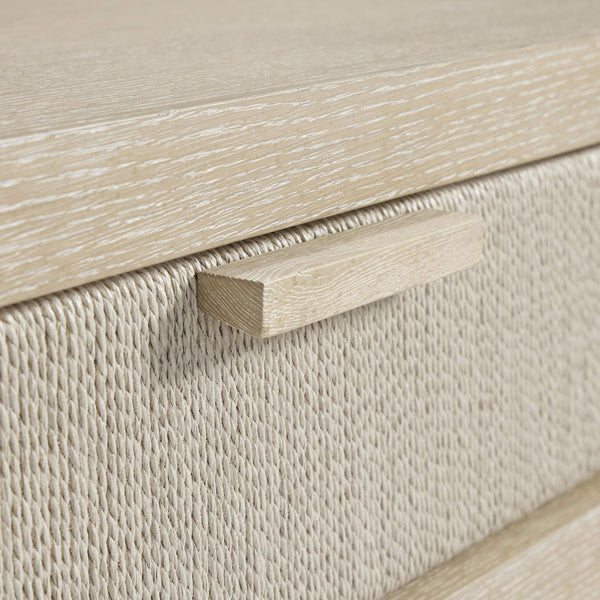Bernhardt Asana Wire-brushed Oak Console Table with Woven Cord Drawers and Open Shelves