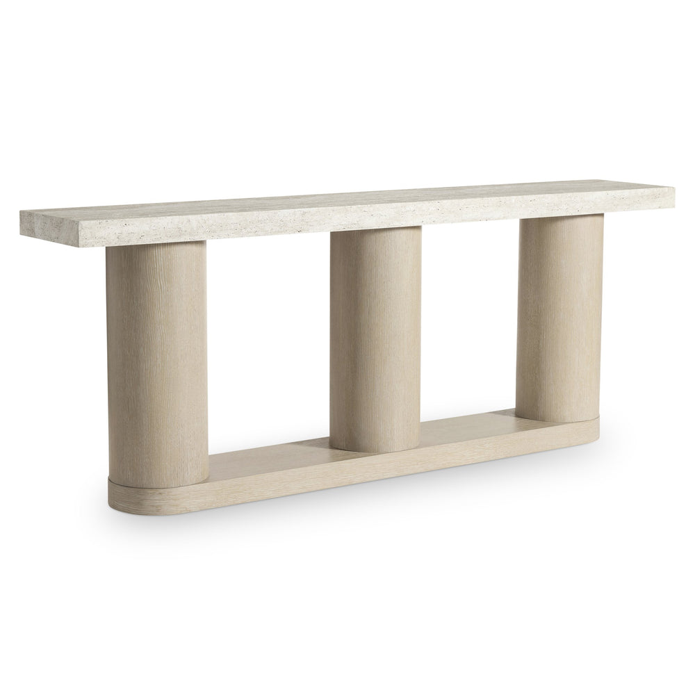 Bernhardt Bernhardt Asana Faux Travertine Top Console with Wire-brushed Oak Pedestal Base 312914