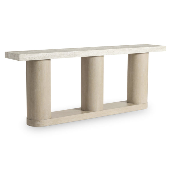 Bernhardt Bernhardt Asana Faux Travertine Top Console with Wire-brushed Oak Pedestal Base 312914