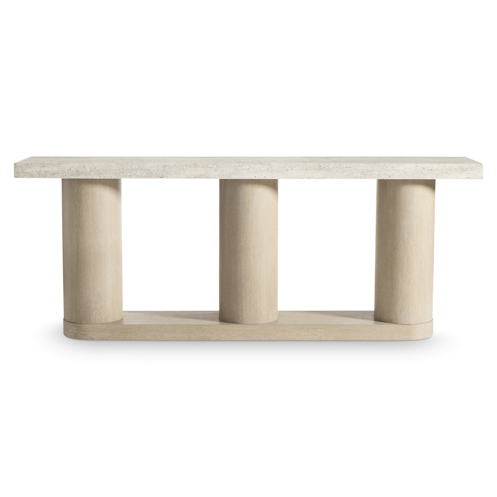 Bernhardt Bernhardt Asana Faux Travertine Top Console with Wire-brushed Oak Pedestal Base 312914