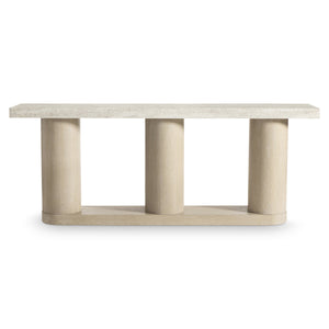 Bernhardt Asana Faux Travertine Top Console with Wire-brushed Oak Pedestal Base