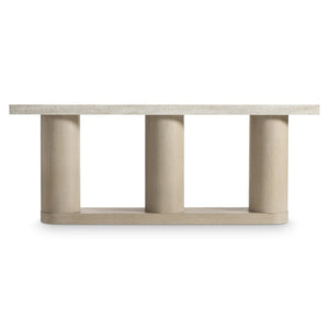 Bernhardt Asana Faux Travertine Top Console with Wire-brushed Oak Pedestal Base