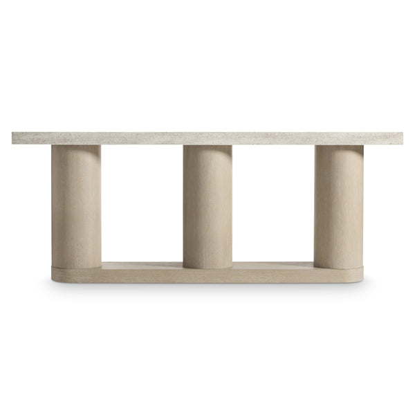 Bernhardt Asana Faux Travertine Top Console with Wire-brushed Oak Pedestal Base