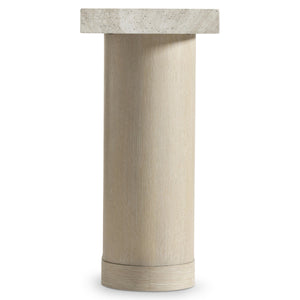 Bernhardt Asana Faux Travertine Top Console with Wire-brushed Oak Pedestal Base