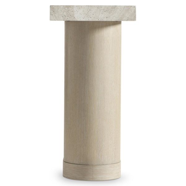 Bernhardt Asana Faux Travertine Top Console with Wire-brushed Oak Pedestal Base