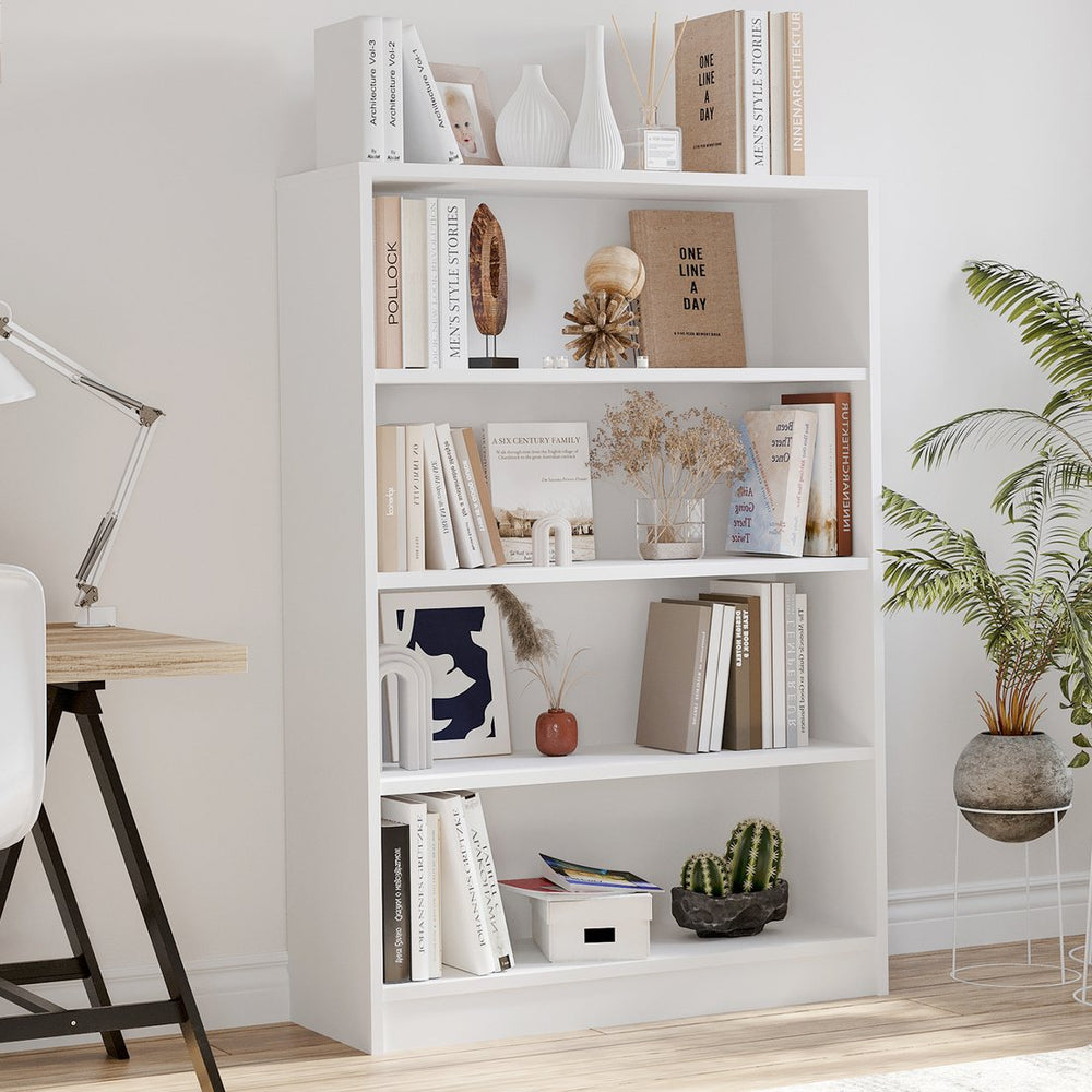 English Elm 4 Shelf Display Bookcase – 48" Freestanding Engineered Wood Bookshelf, Stable Anti-Tip White Finish T3623P381014