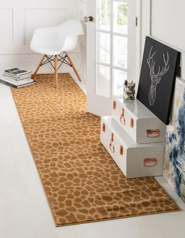 Unique Loom Cream 10 Ft Wildlife Runner Rug – Soft, Stylish Addition To Elevate Your Home Décor With Elegance Yellow  3129934-unique-loom