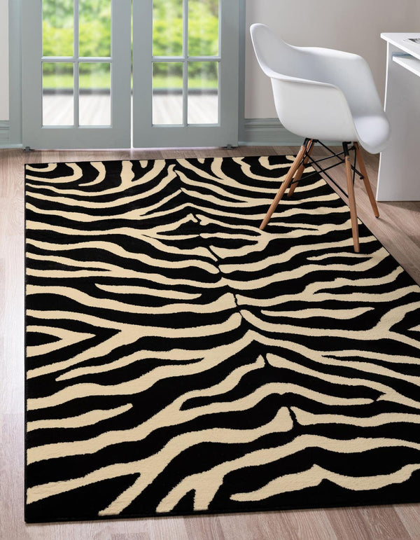 Unique Loom Cream 10 Ft Wildlife Runner Rug – Soft, Stylish Addition To Elevate Your Home Décor With Elegance Black  3129937-unique-loom