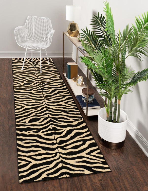 Unique Loom Cream 10 Ft Wildlife Runner Rug – Soft, Stylish Addition To Elevate Your Home Décor With Elegance Black  3129942-unique-loom
