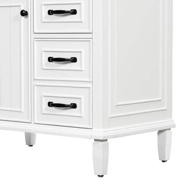 English Elm 30 Inch Freestanding Bathroom Vanity Solid Pine Cabinet Ceramic Sink Top Storage White N725P412782K