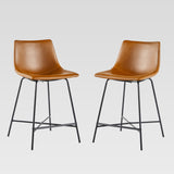 Upholstered Counter Stool with Metal X Base - Set of 2 Whiskey Brown XUMD7DWB Walker Edison