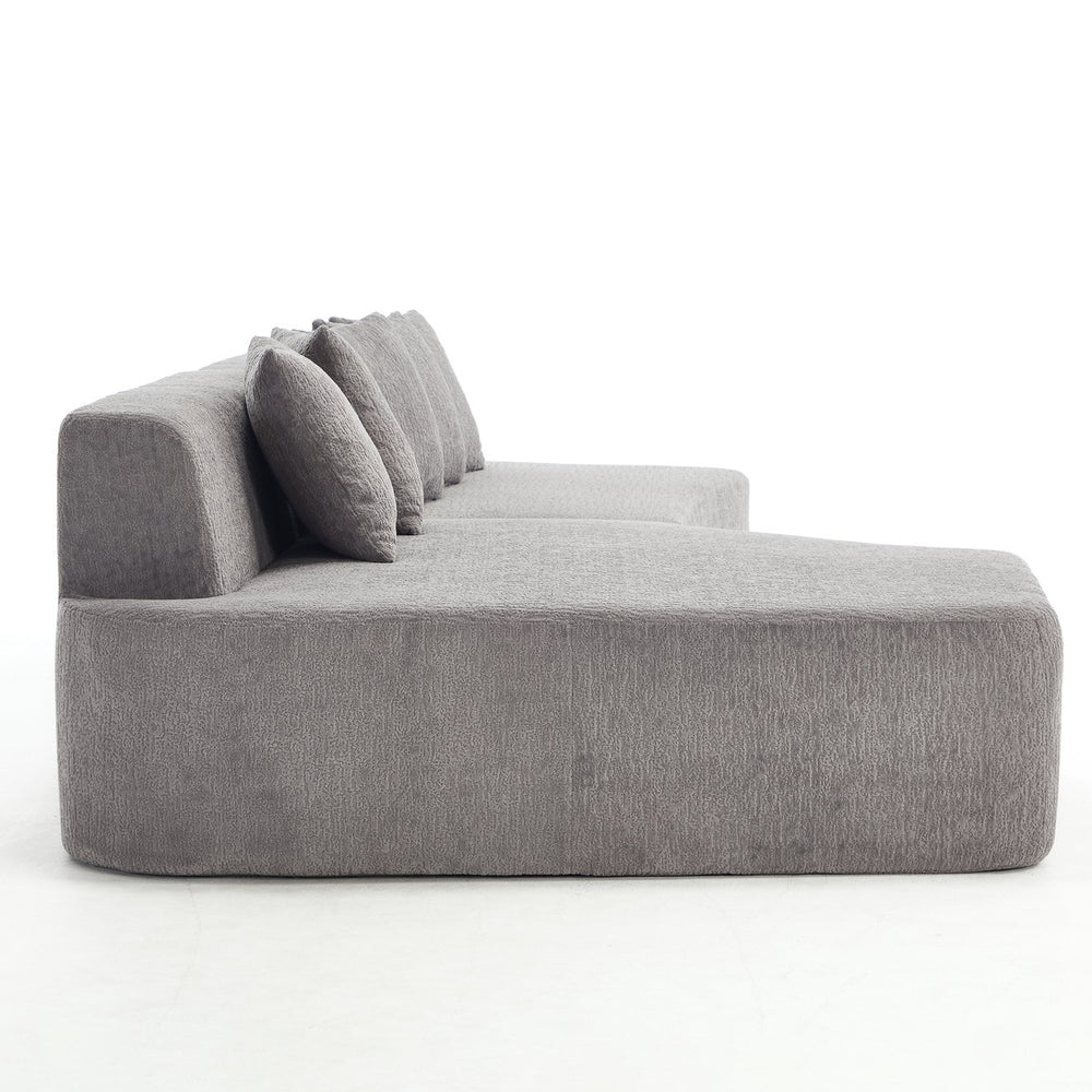 English Elm Compression Sectional Couch with Corduroy Upholstery, Deep-Seated Modular L-Shaped Sleeper Sofa, No-Assembly Comfort and Stability LIGHT GREY W1249S00007