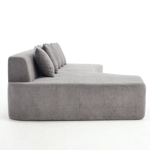 English Elm Compression Sectional Couch with Corduroy Upholstery, Deep-Seated Modular L-Shaped Sleeper Sofa, No-Assembly Comfort and Stability LIGHT GREY W1249S00007