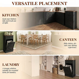 English Elm Tilt Out Trash Cabinet with Storage Drawer Conceals 10 Gallon Bin Pet Proof Brown+Black T5831P489253