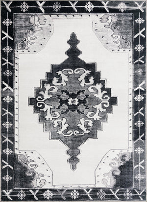 Unique Loom Timeless Thomas Machine Made Medallion Rug Black and White, Gray 7' 7" x 10' 6"