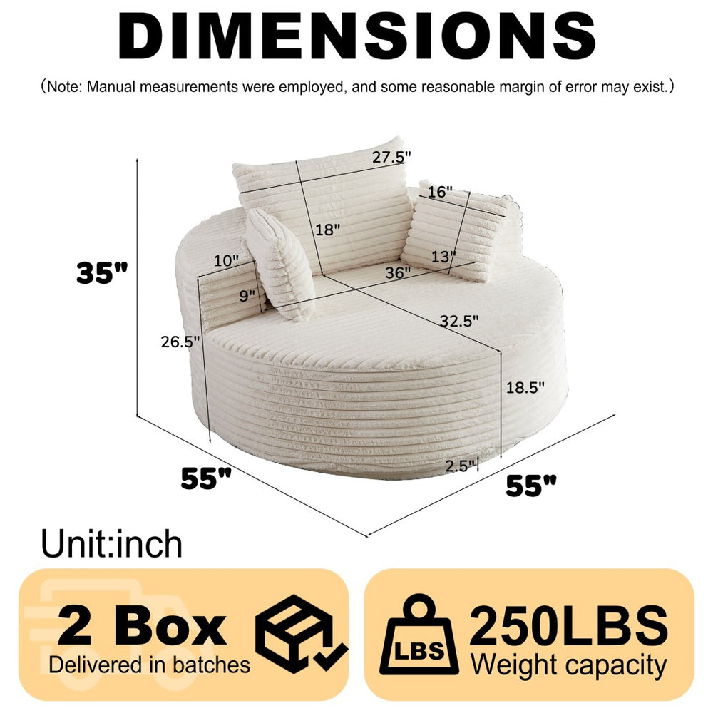 English Elm 55''l 55'l Chenille Foam Swivel Lounge Chair Plush 360 Rotation Modern Seating for Any Room W834S00592
