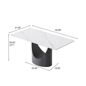 English Elm 63" Modern Dining Table With Durable Sintered Stone Top & Black Iron Legs – Seats 6-8 Comfortably! W1535S00557