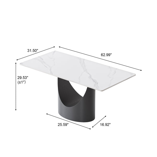 English Elm 63" Modern Dining Table With Durable Sintered Stone Top & Black Iron Legs – Seats 6-8 Comfortably! W1535S00557