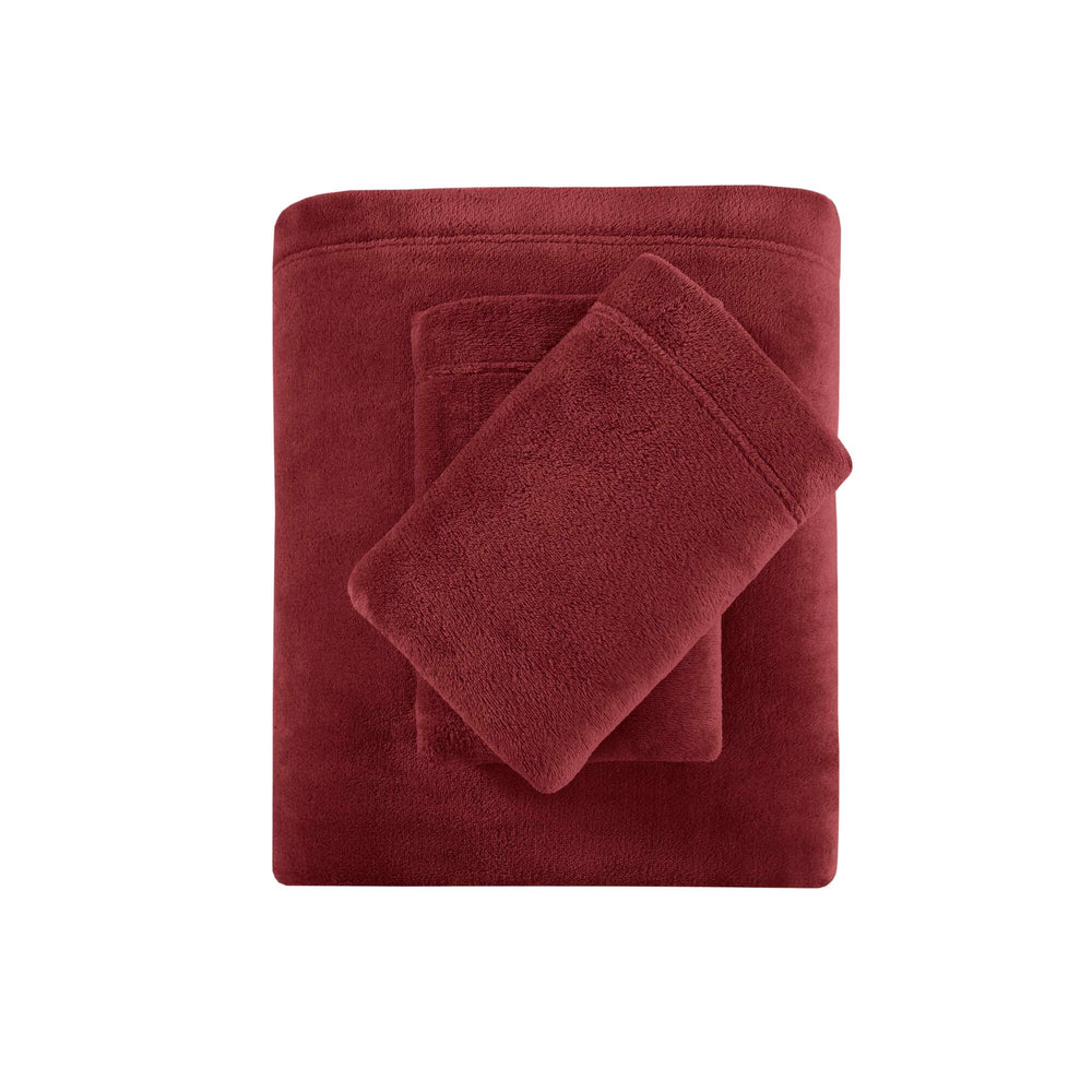 English Elm 3 Pcs Twin Micro Plush Sheet Set - Luxurious Burgundy Bedding For Year-Round Comfort & Style B035P319758