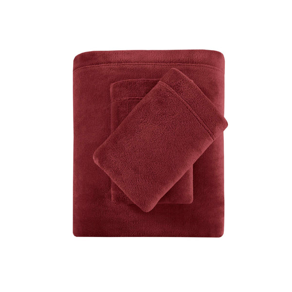 English Elm 3 Pcs Twin Micro Plush Sheet Set - Luxurious Burgundy Bedding For Year-Round Comfort & Style B035P319758