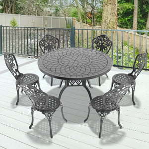 English Elm 7-Piece All-Weather Cast Aluminum Dining Set - Stylish Black Frame For Patio Comfort & Durability W1710S00226