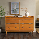 60" Solid Wood 9-Drawer Chest with Gallery Caramel BR9DRLEEDRCA-T Walker Edison