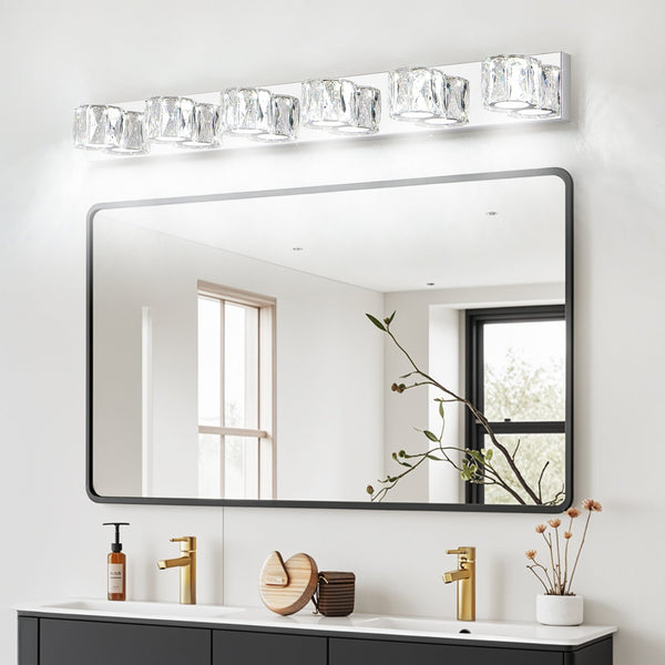 English Elm 41" Modern Crystal LED Wall Sconce 6-Light Chrome Vanity Light 1950LM 6000K Stainless Steel Accent W2312P374926