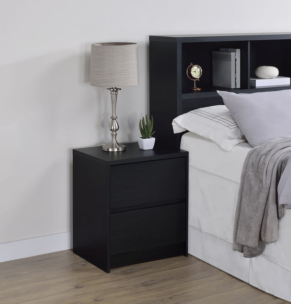 English Elm 1pc Modern Nightstand with Wood-Grain Finish, Two Spacious Drawers, Dual USB-A/C Charging & LED Motion Light Black 27.5 L x 21.75 W x 7.25 H B011P337719