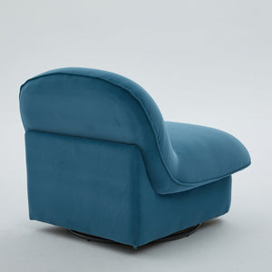 English Elm Swivel Accent Chair Plush Velvet Pumpkin Barrel Silhouette with 360 Degree Metal Base Smoke Blue W3244P392751