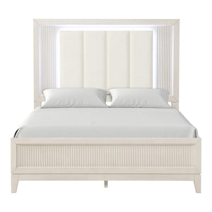 English Elm Contemporary Queen Bedroom Set Channel Tufted Upholstered Bed with Led Headboard Nightstands B2741S00925