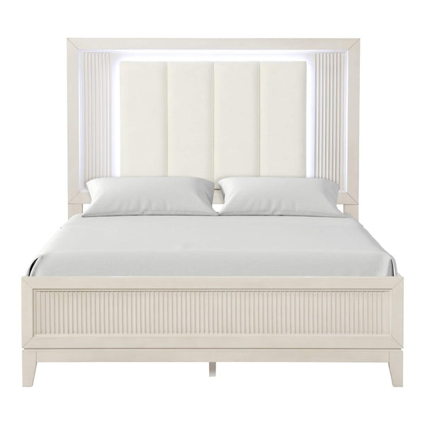 English Elm Contemporary Queen Bedroom Set Channel Tufted Upholstered Bed with Led Headboard Nightstands B2741S00925