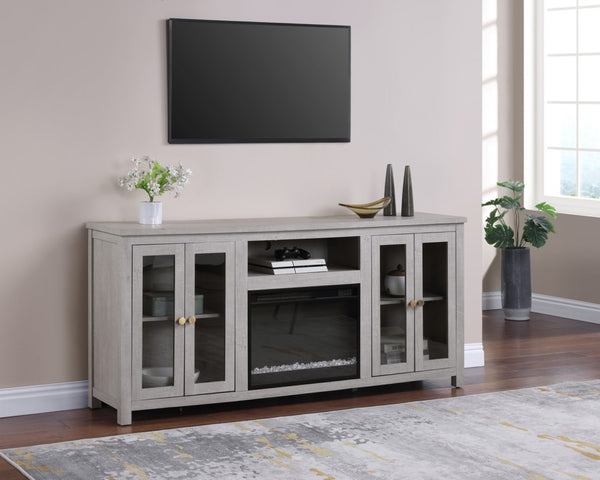 English Elm Emerson 70 Inch Fireplace Tv Stand with Led Accents Electric Heater and Media Storage Light Gray B2749P413266