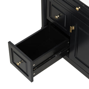 English Elm 30" Freestanding Bathroom Vanity Rubberwood Frame Ceramic Sink Flip Drawer Storage Black N725P356062B