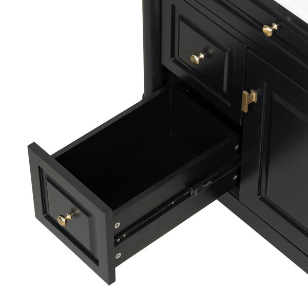 English Elm 30" Freestanding Bathroom Vanity Rubberwood Frame Ceramic Sink Flip Drawer Storage Black N725P356062B