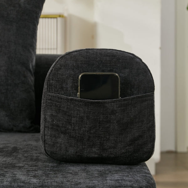 English Elm Comfy Chenille Folding Floor Sofa Bed with Armrest for Studio and Guest Rooms Black W1143P401144