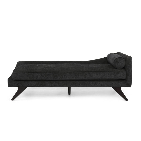 English Elm Chaise Lounge Mid-century Polyester Upholstered Birch Wood Legs Living Room Accent 68108.00BLK