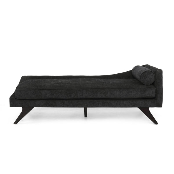 English Elm Christopher Knight Home® - CHAISE modern fabric lounge with rolled accent pillow, splayed birch legs and luxe comfort seating experience Black 68.25 L x 28 W x 17.75 H N776P291705B